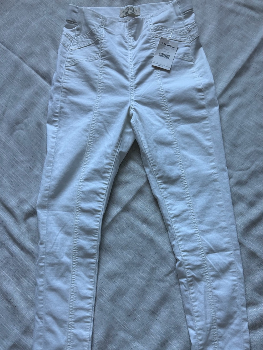 We The Free White Skinny Jeans with Panel Seam Detail